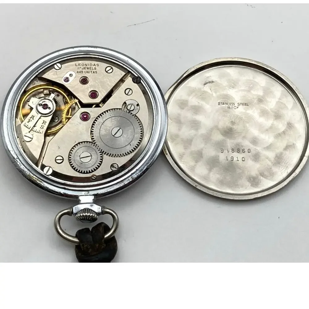Vintage Leonidas Swiss Mechanical 17 Jewel Pocket Watch 48mm 445 Unitas Movement